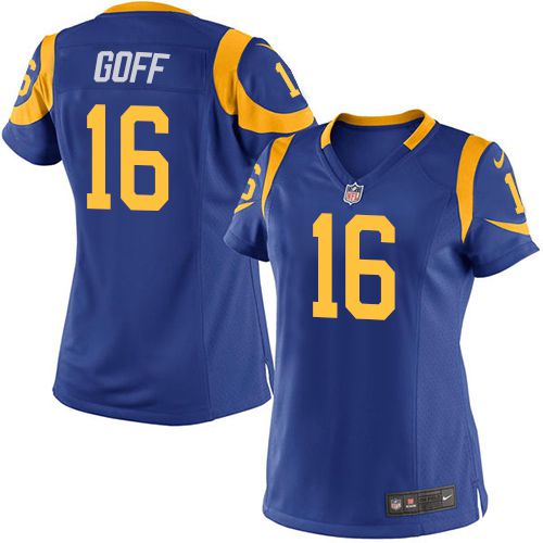 Nike Rams #16 Jared Goff Royal Blue Alternate Women's Stitched NFL Elite Jersey - Click Image to Close